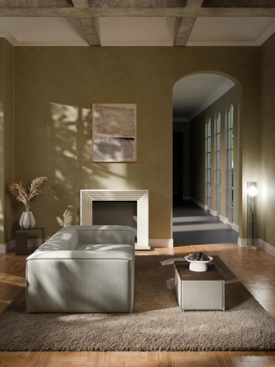 Hocker | Sofaserien-Westwing Collection Sofa-Hocker Lennon aus Cord mit Stauraum Cord Grau, dunkles Eichenholz