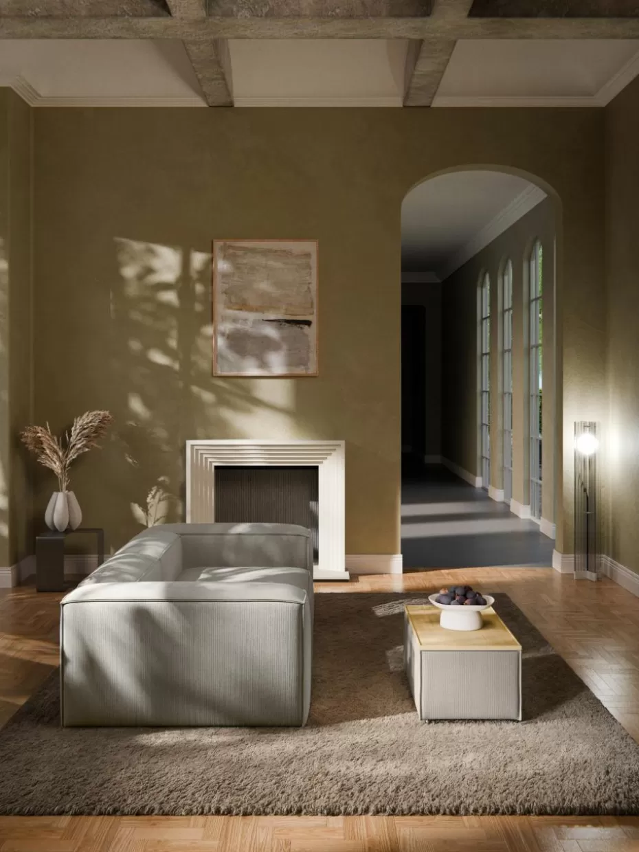 Hocker | Sofaserien-Westwing Collection Sofa-Hocker Lennon aus Cord mit Stauraum Cord Grau, helles Eichenholz
