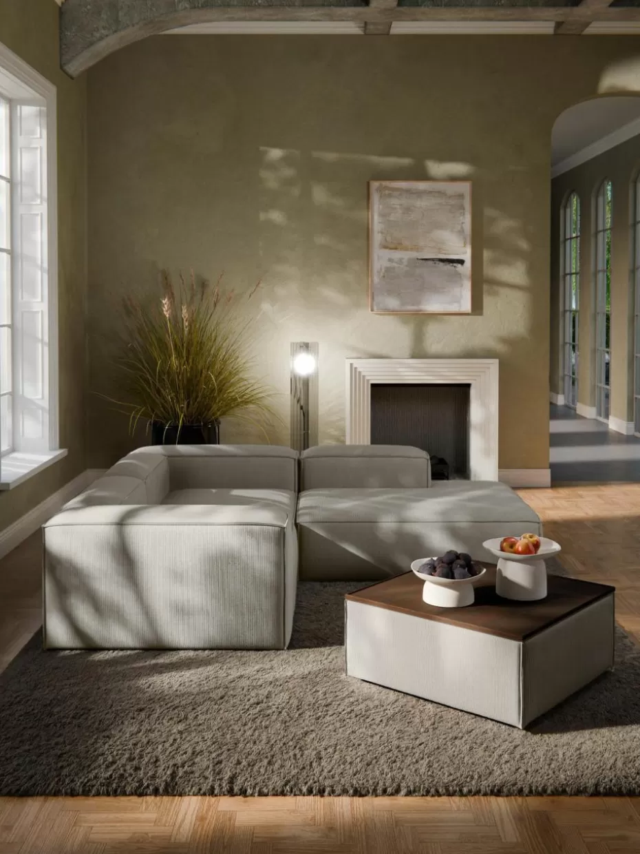 Hocker | Sofaserien-Westwing Collection Sofa-Hocker Lennon aus Cord mit Stauraum Cord Grau, dunkles Eichenholz