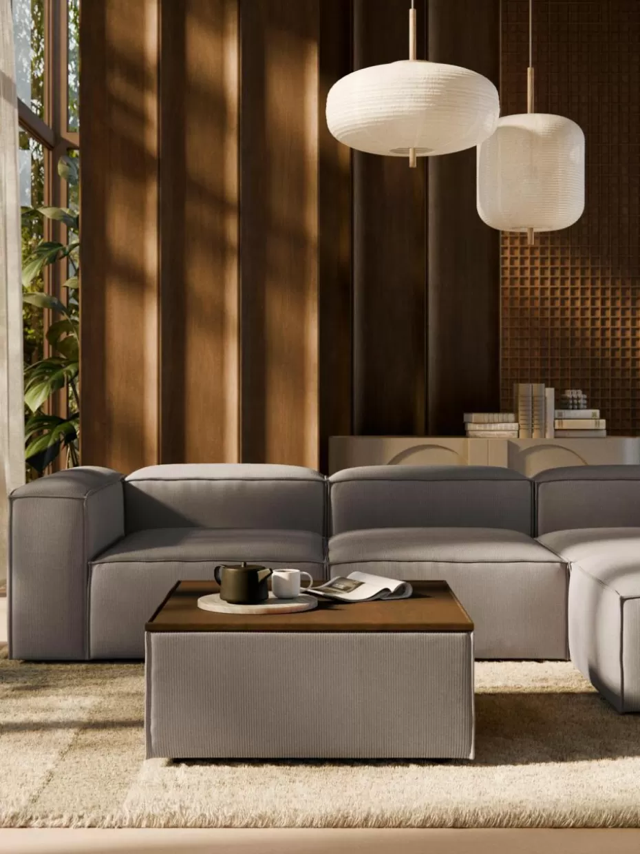 Hocker | Sofaserien-Westwing Collection Sofa-Hocker Lennon aus Cord mit Stauraum Cord Taupe, dunkles Eichenholz