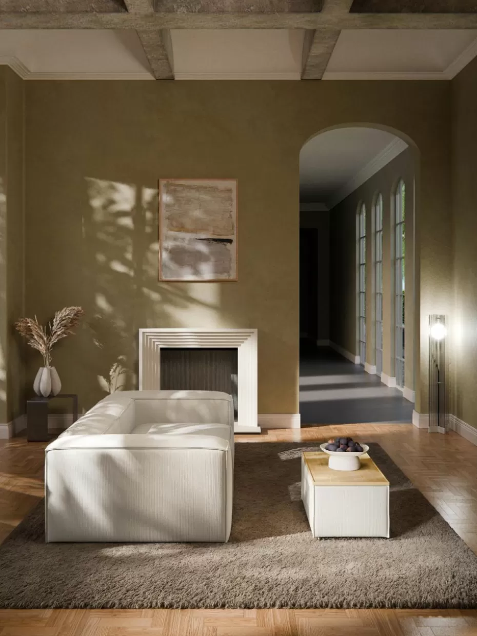 Hocker | Couchtische-Westwing Collection Sofa-Hocker Lennon aus Cord mit Stauraum Cord Hellbeige, helles Eichenholz