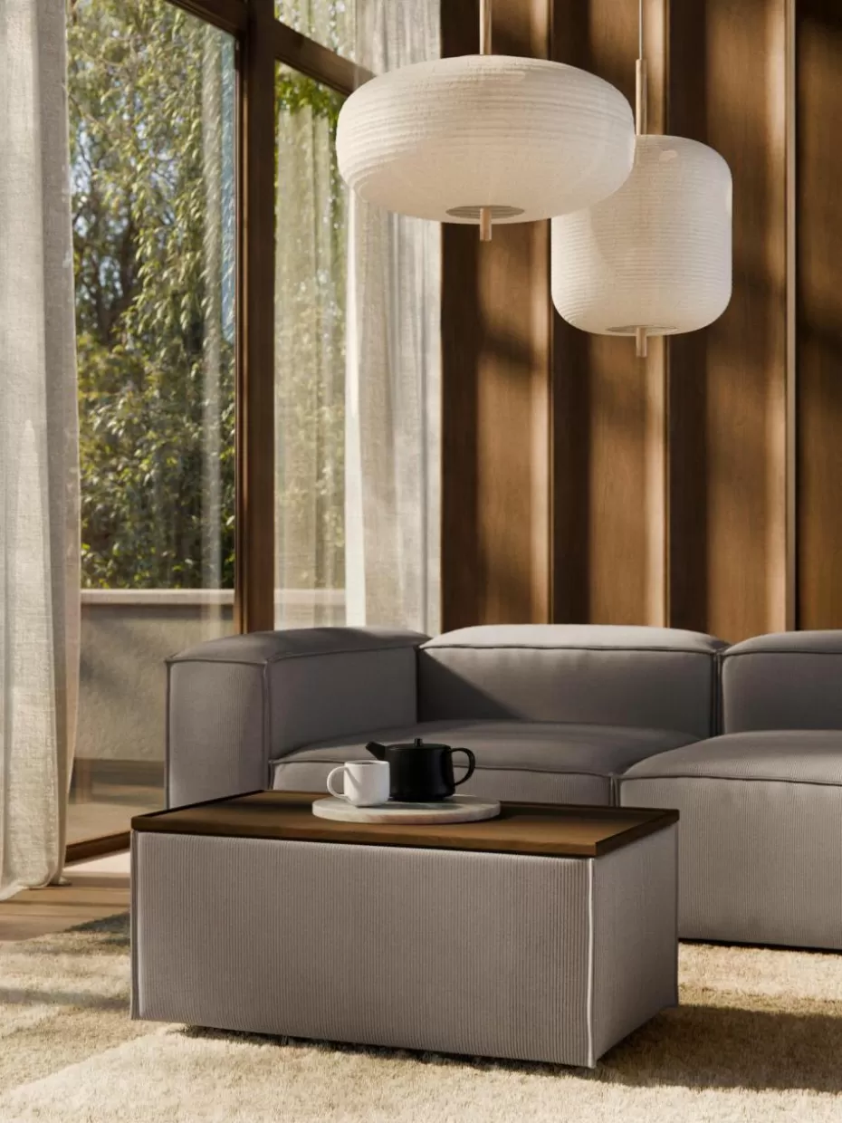 Hocker | Sofaserien-Westwing Collection Sofa-Hocker Lennon aus Cord mit Stauraum Cord Taupe, dunkles Eichenholz