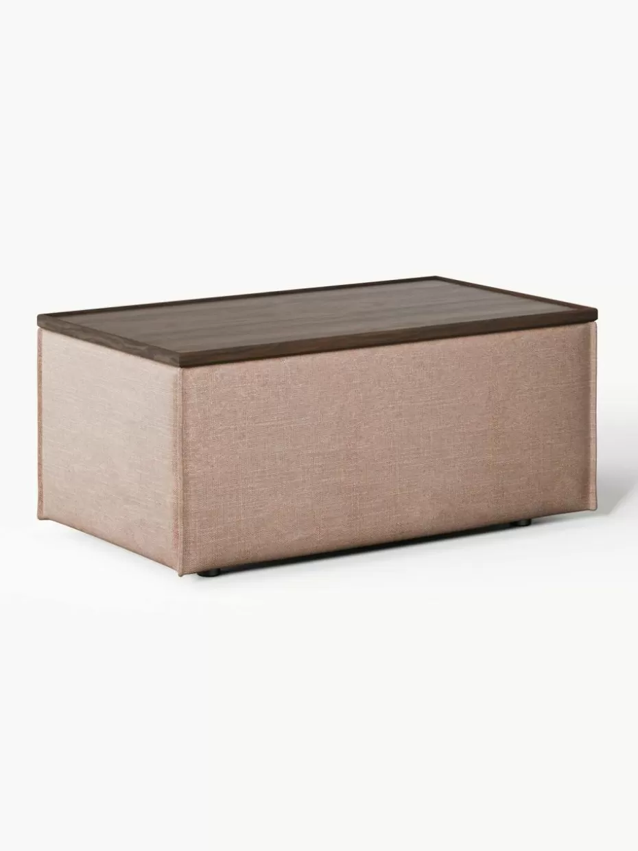 Hocker | Sofaserien-Westwing Collection Sofa-Hocker Lennon aus Leinen-Mix mit Stauraum Leinen-Mix Rostrot, dunkles Eichenholz