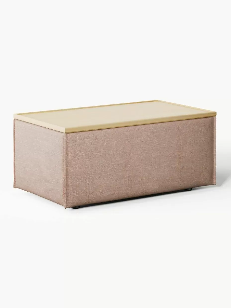 Hocker | Sofaserien-Westwing Collection Sofa-Hocker Lennon aus Leinen-Mix mit Stauraum Leinen-Mix Rostrot, helles Eichenholz
