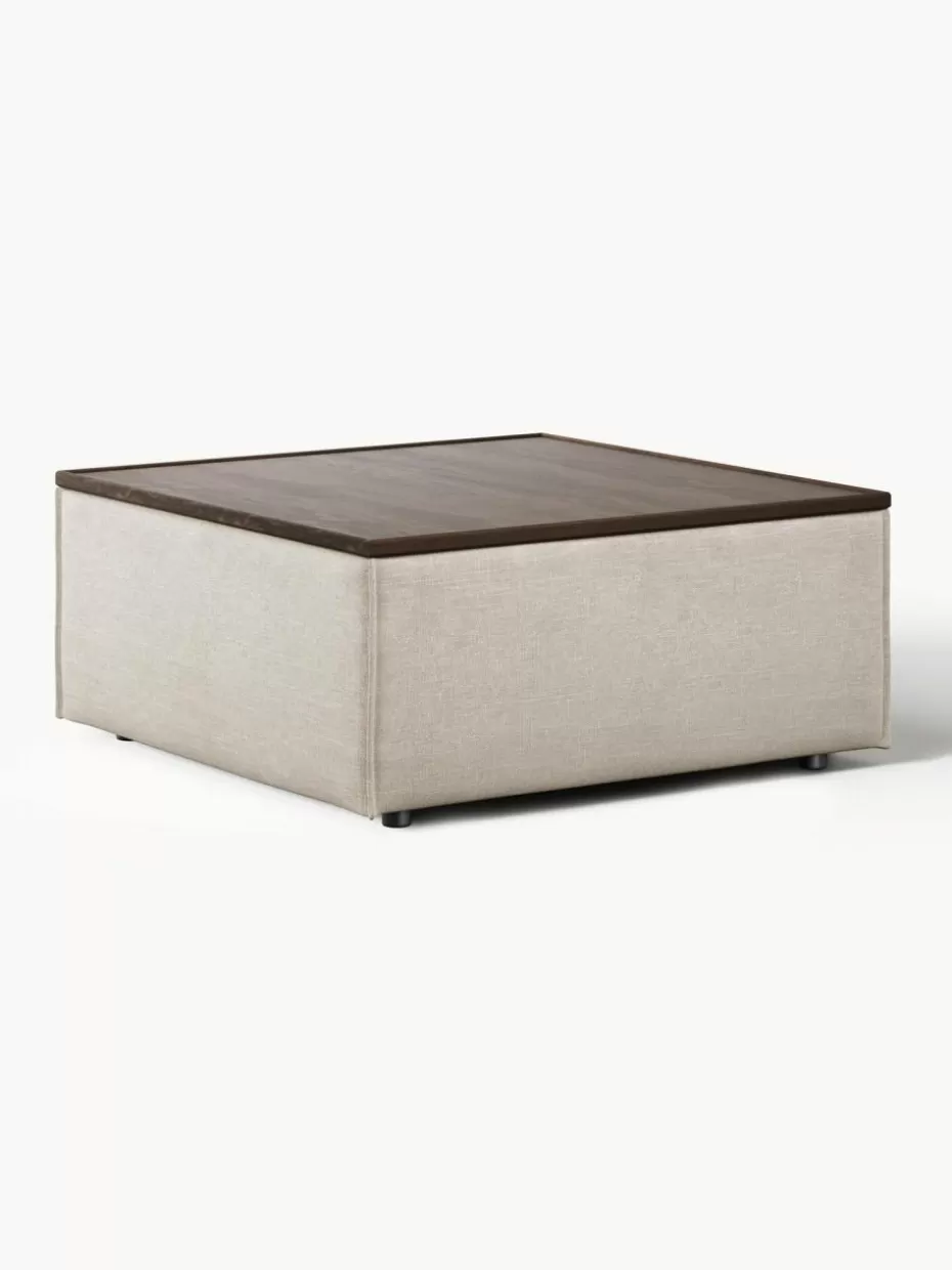 Hocker-Westwing Collection Sofa-Hocker Lennon aus Leinen-Mix mit Stauraum Leinen-Mix Grau, dunkles Eichenholz