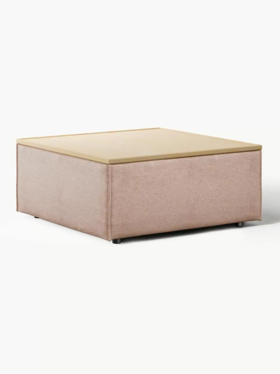 Hocker | Sofaserien-Westwing Collection Sofa-Hocker Lennon aus Leinen-Mix mit Stauraum Leinen-Mix Rostrot, helles Eichenholz
