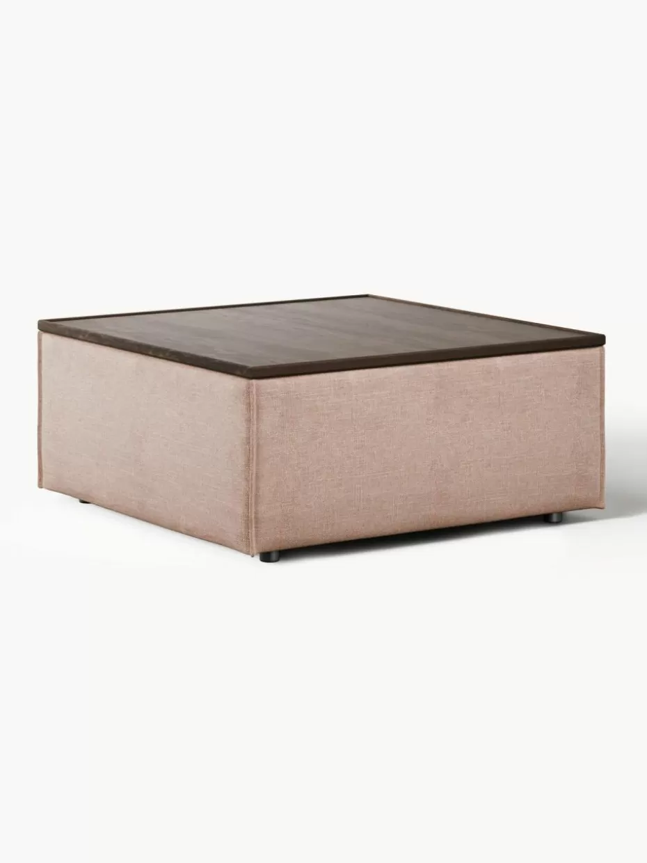 Hocker | Sofaserien-Westwing Collection Sofa-Hocker Lennon aus Leinen-Mix mit Stauraum Leinen-Mix Rostrot, dunkles Eichenholz