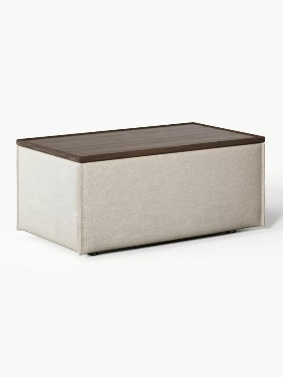 Hocker | Sofaserien-Westwing Collection Sofa-Hocker Lennon aus Leinen-Mix mit Stauraum Leinen-Mix Grau, dunkles Eichenholz