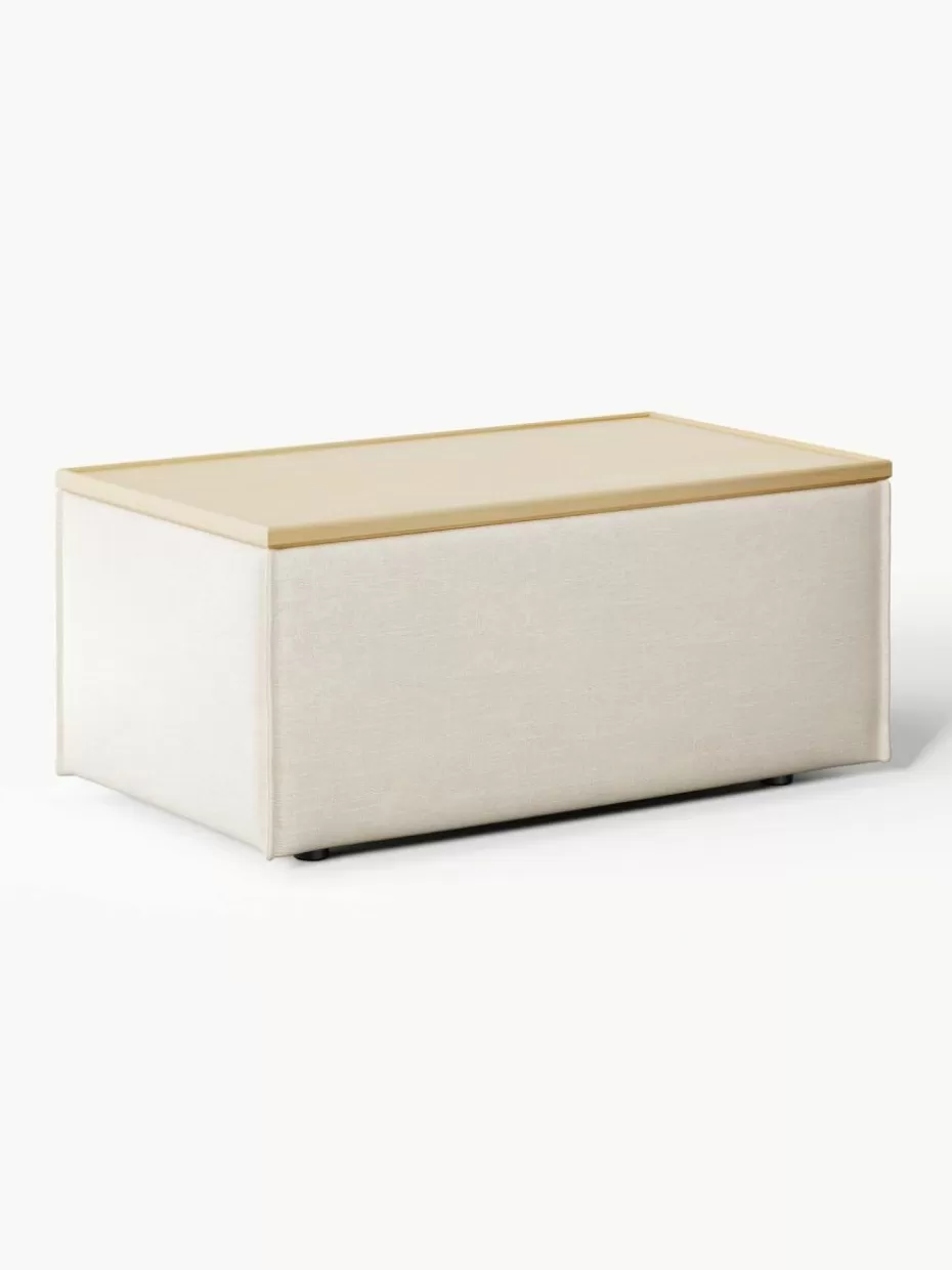 Hocker | Sofaserien-Westwing Collection Sofa-Hocker Lennon aus Leinen-Mix mit Stauraum Leinen-Mix Beige, helles Eichenholz