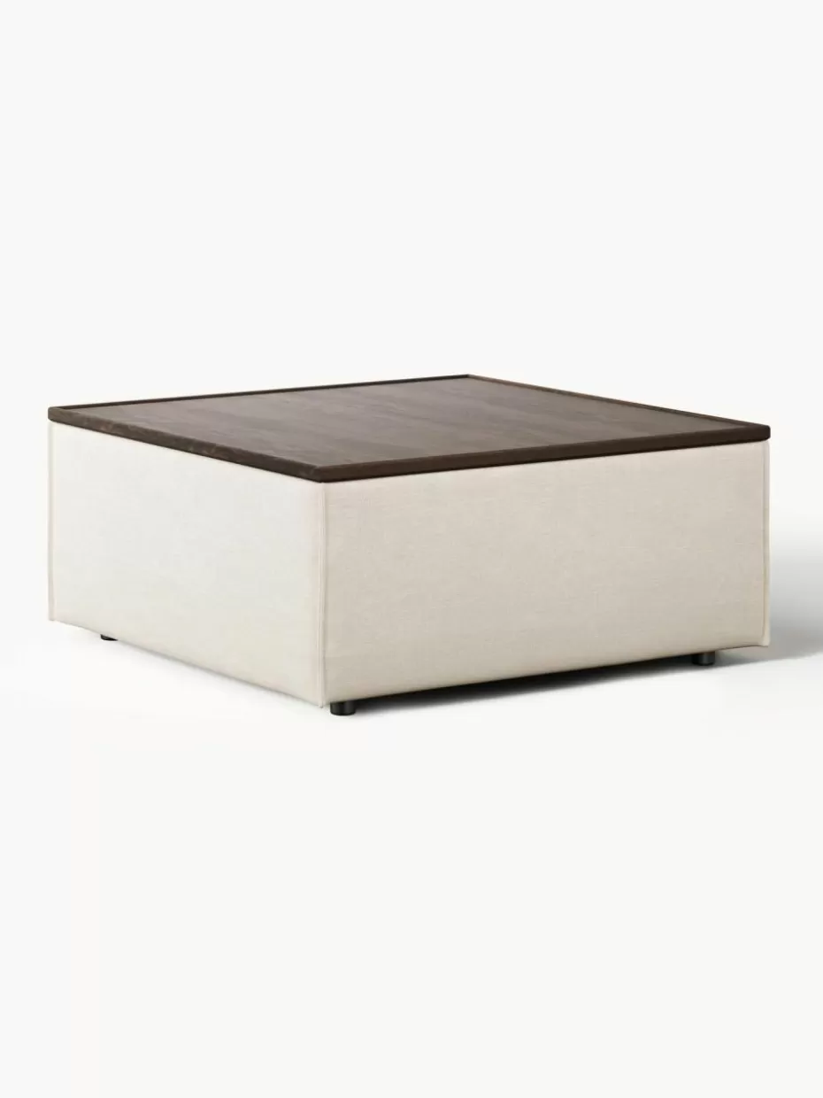 Hocker | Sofaserien-Westwing Collection Sofa-Hocker Lennon aus Leinen-Mix mit Stauraum Leinen-Mix Beige, dunkles Eichenholz