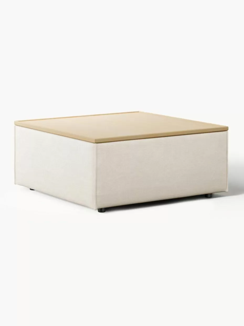 Hocker | Sofaserien-Westwing Collection Sofa-Hocker Lennon aus Leinen-Mix mit Stauraum Leinen-Mix Beige, helles Eichenholz
