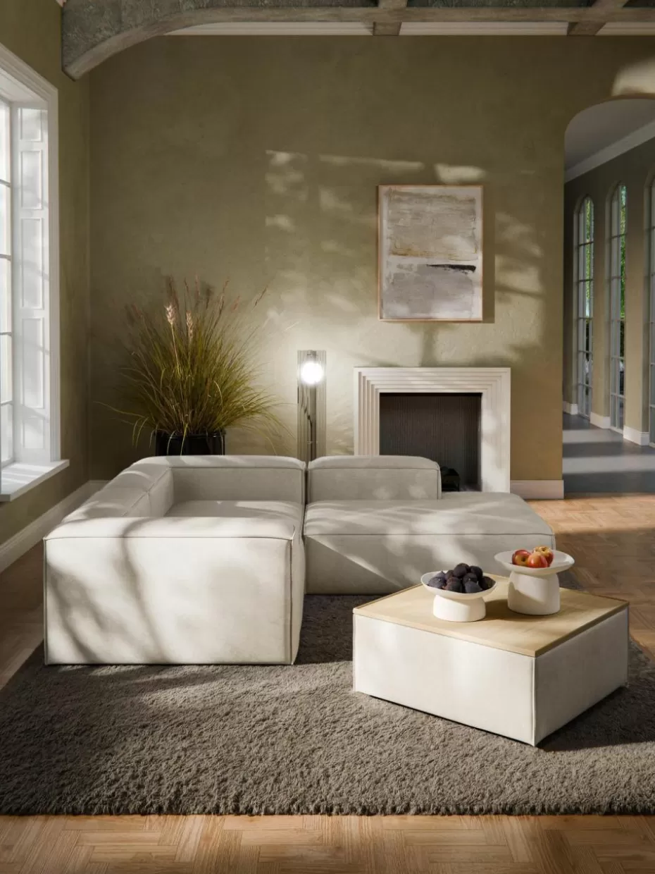 Hocker | Sofaserien-Westwing Collection Sofa-Hocker Lennon aus Leinen-Mix mit Stauraum Leinen-Mix Grau, helles Eichenholz