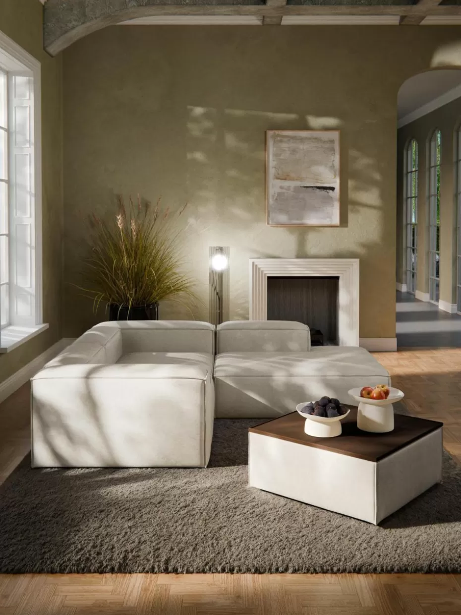 Hocker-Westwing Collection Sofa-Hocker Lennon aus Leinen-Mix mit Stauraum Leinen-Mix Grau, dunkles Eichenholz