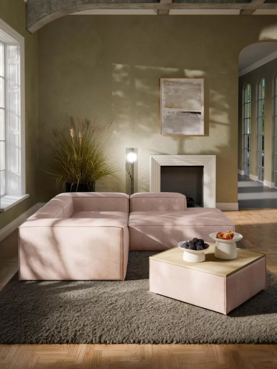 Hocker | Sofaserien-Westwing Collection Sofa-Hocker Lennon aus Leinen-Mix mit Stauraum Leinen-Mix Rostrot, helles Eichenholz