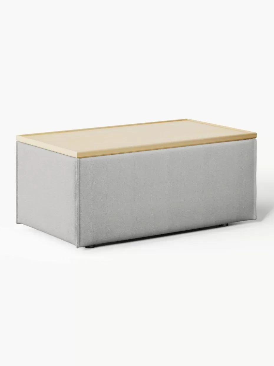 Hocker | Sofaserien-Westwing Collection Sofa-Hocker Lennon mit Stauraum Webstoff Grau, helles Eichenholz