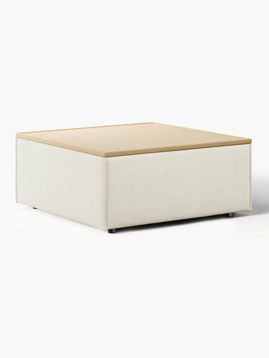 Hocker | Couchtische-Westwing Collection Sofa-Hocker Lennon mit Stauraum Webstoff Off White, helles Eichenholz