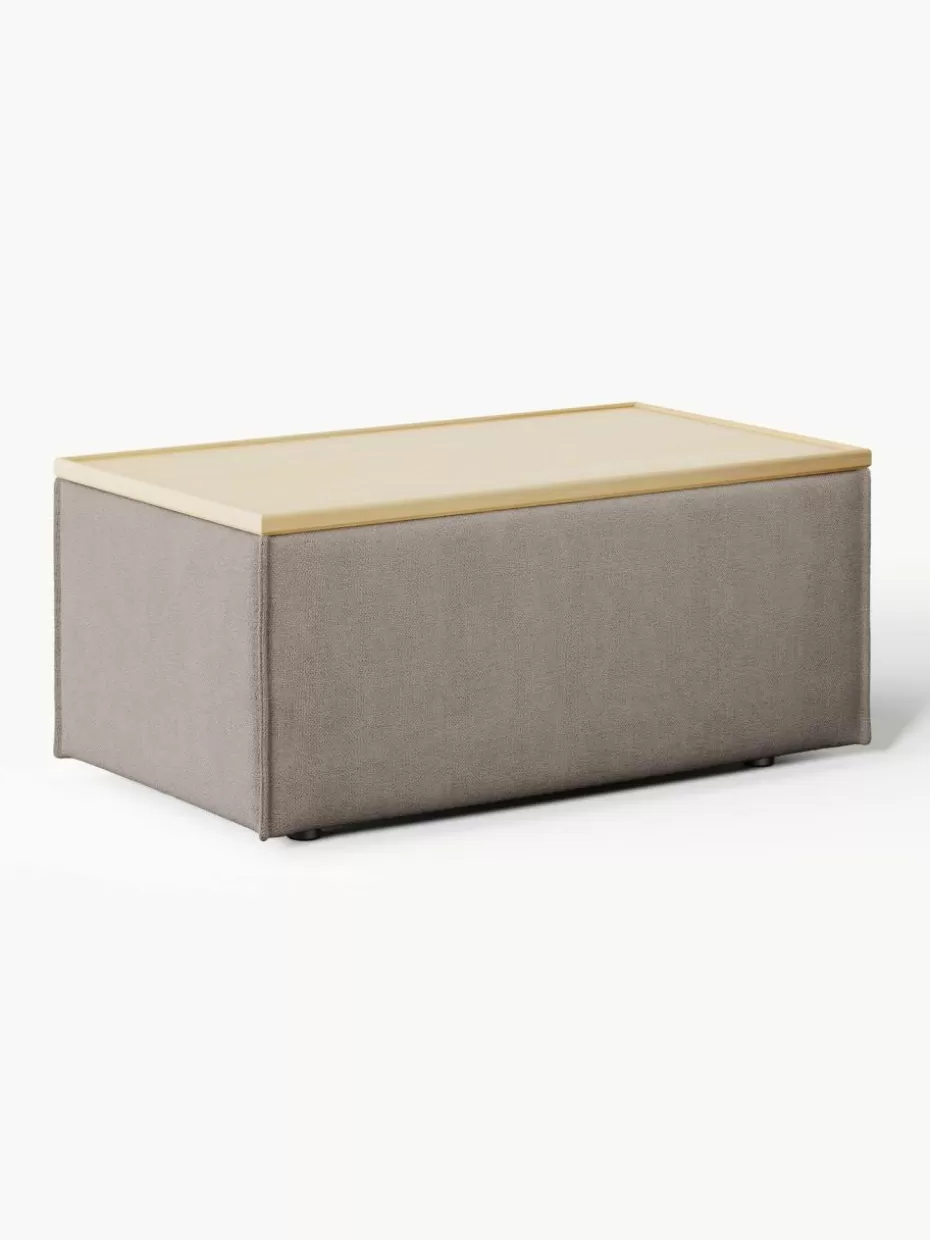 Hocker | Sofaserien-Westwing Collection Sofa-Hocker Lennon mit Stauraum Webstoff Taupe, helles Eichenholz