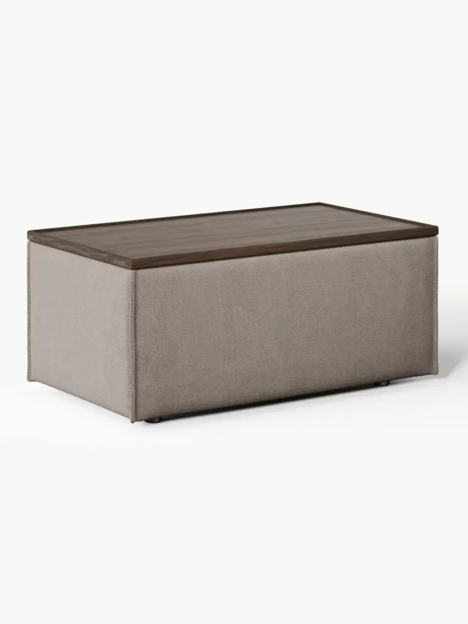 Hocker | Sofaserien-Westwing Collection Sofa-Hocker Lennon mit Stauraum Webstoff Taupe, dunkles Eichenholz
