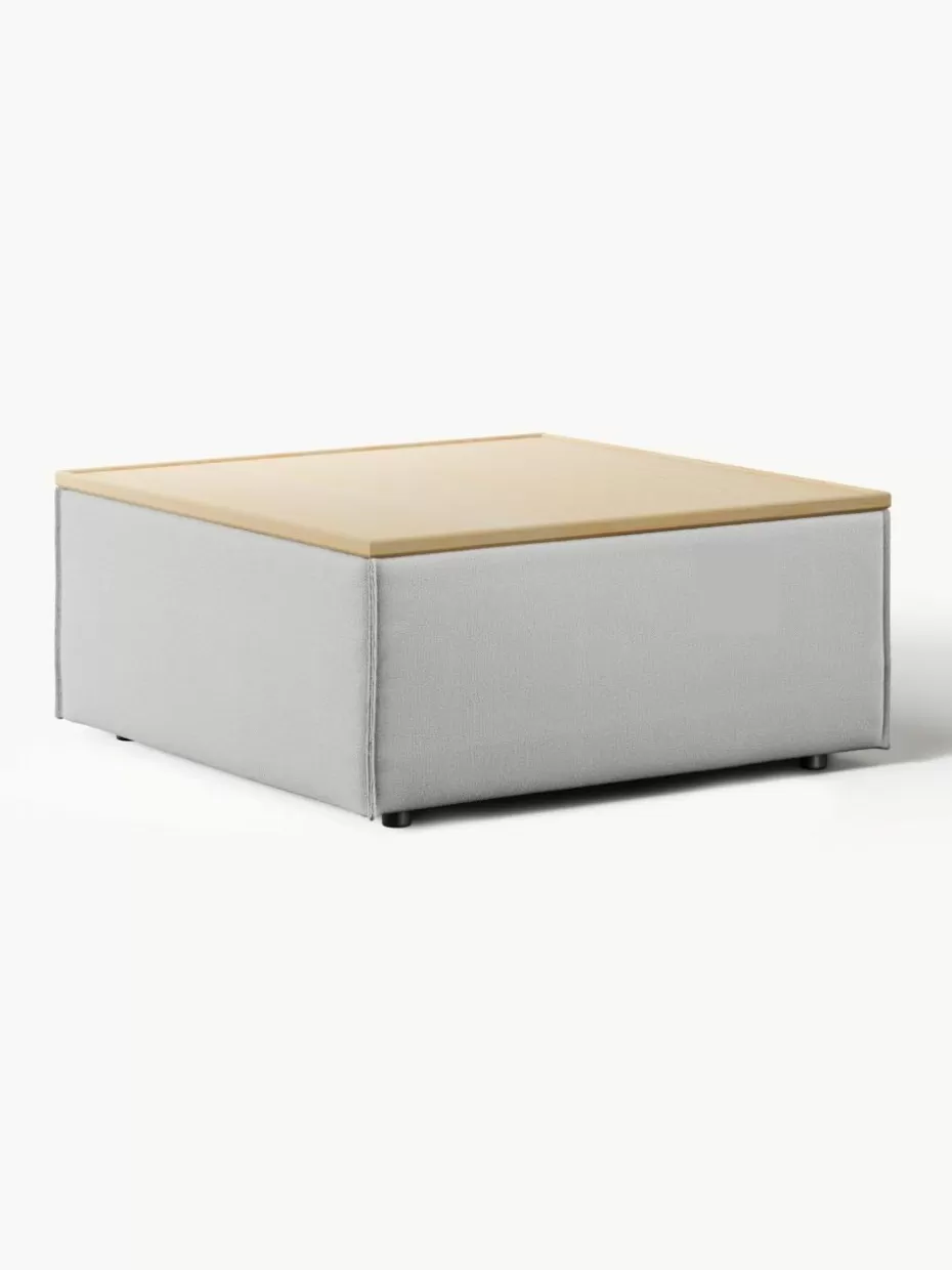 Hocker | Sofaserien-Westwing Collection Sofa-Hocker Lennon mit Stauraum Webstoff Grau, helles Eichenholz