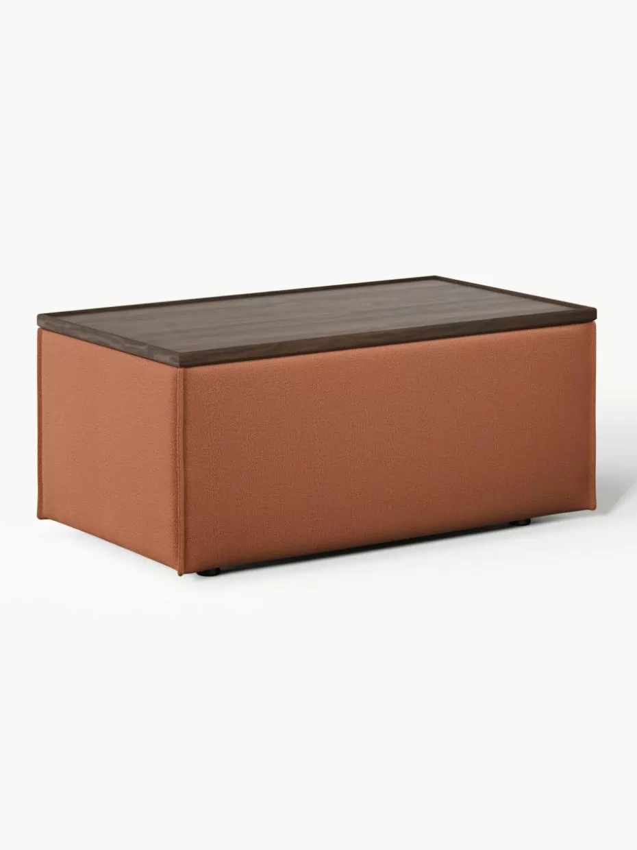 Hocker | Sofaserien-Westwing Collection Sofa-Hocker Lennon mit Stauraum Webstoff Terrakotta, dunkles Eichenholz
