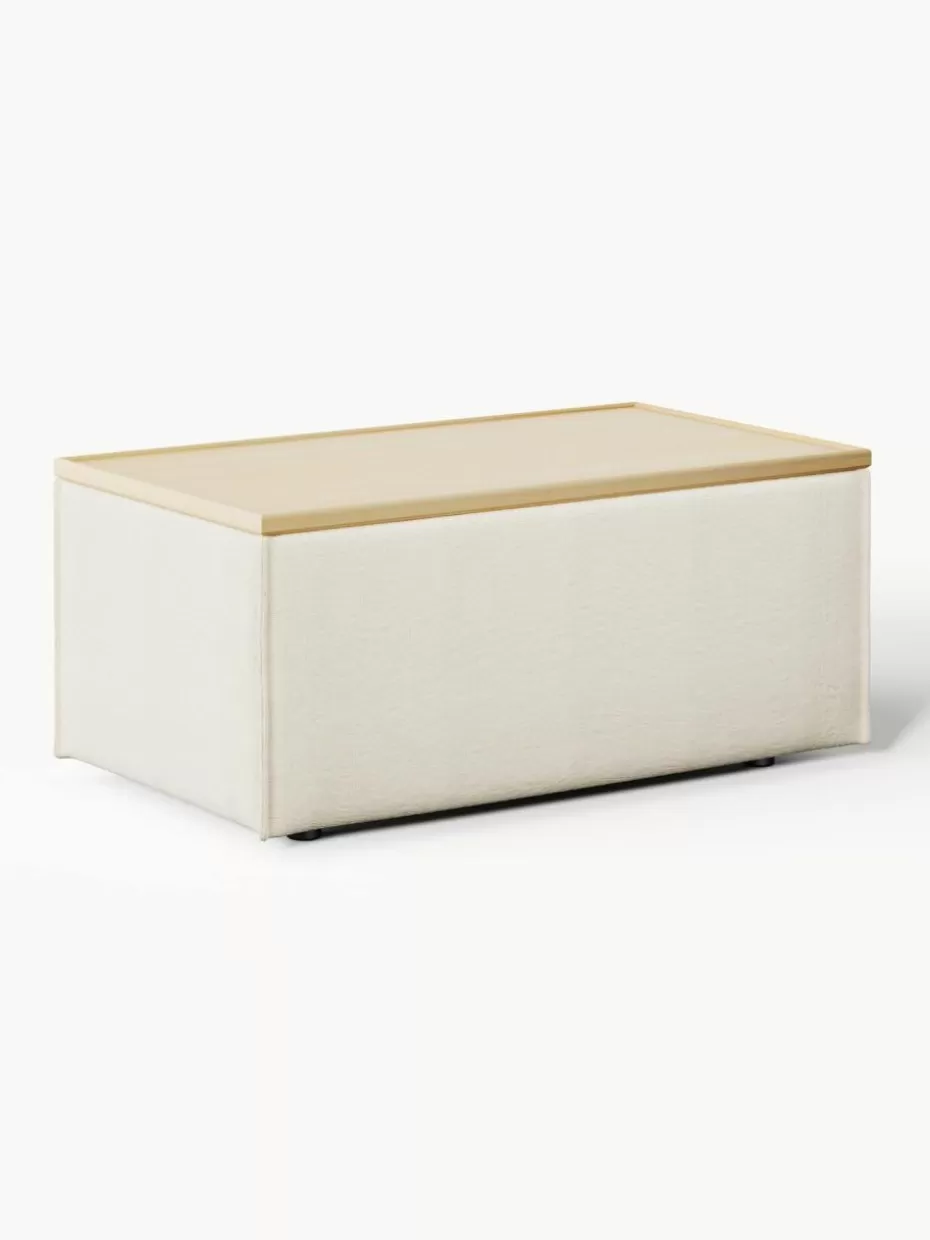 Hocker | Sofaserien-Westwing Collection Sofa-Hocker Lennon mit Stauraum Webstoff Off White, helles Eichenholz