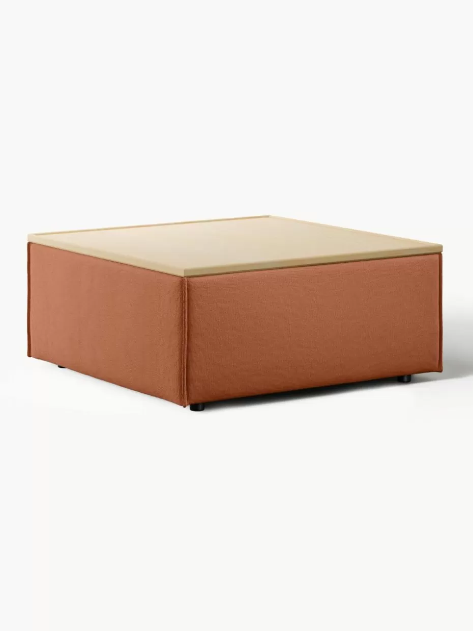 Hocker | Sofaserien-Westwing Collection Sofa-Hocker Lennon mit Stauraum Webstoff Terrakotta, helles Eichenholz