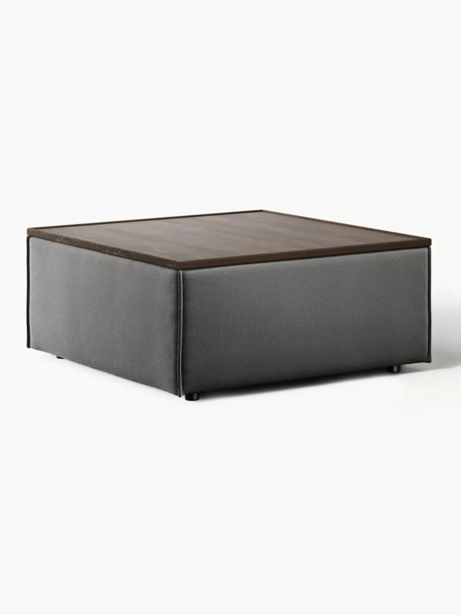 Hocker | Sofaserien-Westwing Collection Sofa-Hocker Lennon mit Stauraum Webstoff Anthrazit, dunkles Eichenholz