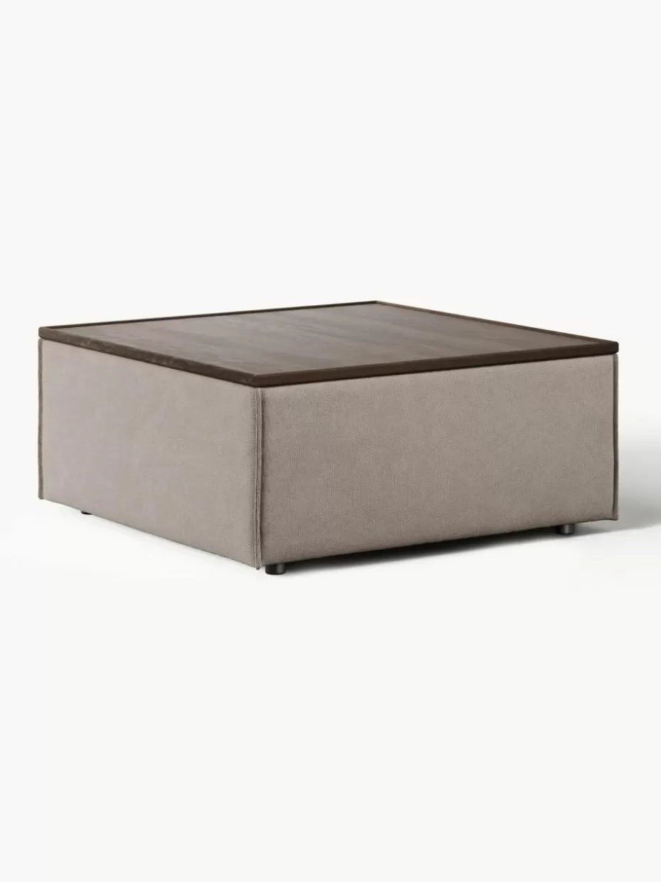 Hocker | Sofaserien-Westwing Collection Sofa-Hocker Lennon mit Stauraum Webstoff Taupe, dunkles Eichenholz