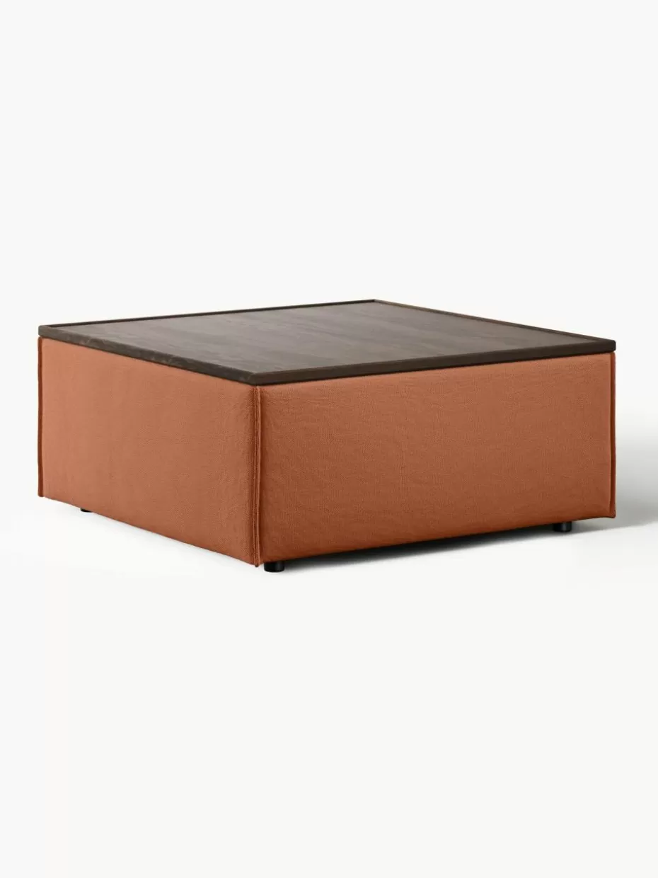 Hocker | Sofaserien-Westwing Collection Sofa-Hocker Lennon mit Stauraum Webstoff Terrakotta, dunkles Eichenholz