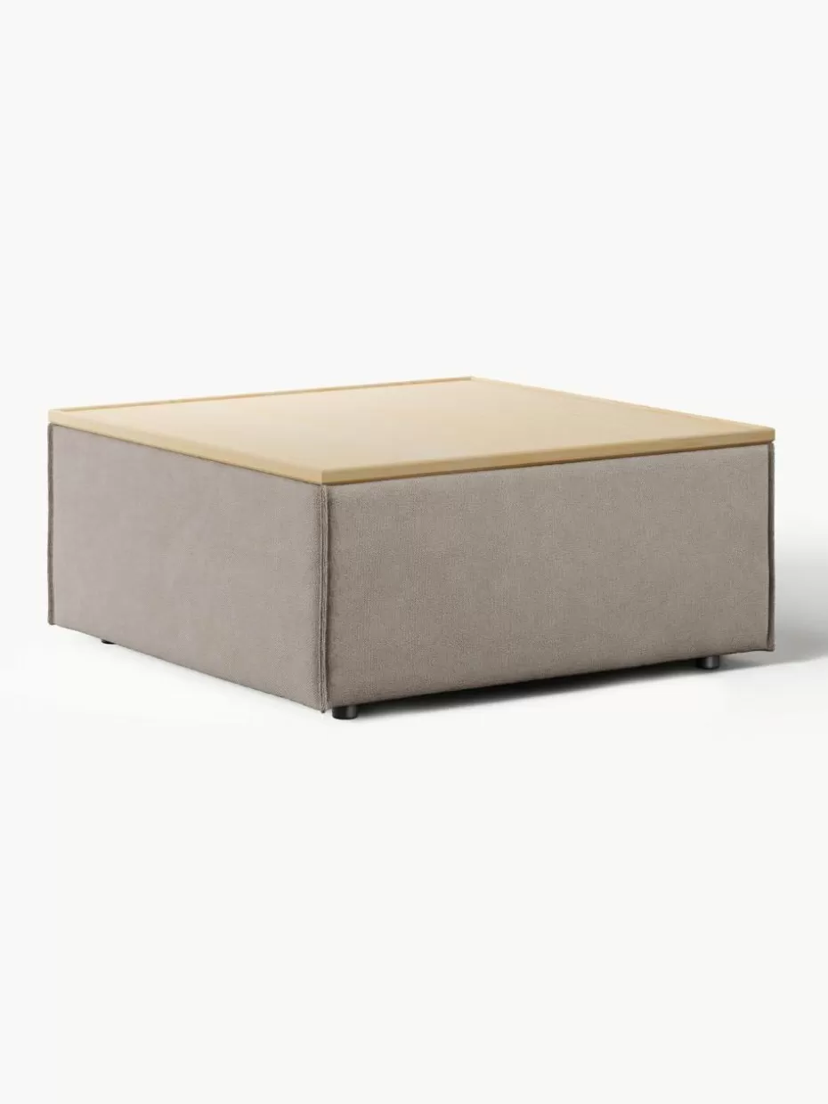 Hocker | Couchtische-Westwing Collection Sofa-Hocker Lennon mit Stauraum Webstoff Taupe, helles Eichenholz
