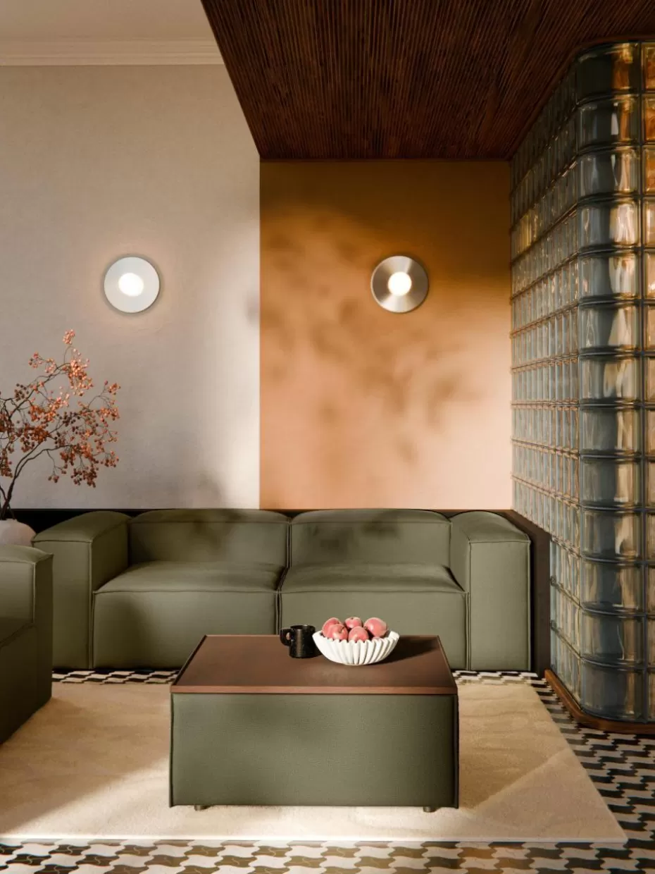 Hocker | Sofaserien-Westwing Collection Sofa-Hocker Lennon mit Stauraum Webstoff Olivgrün, dunkles Eichenholz