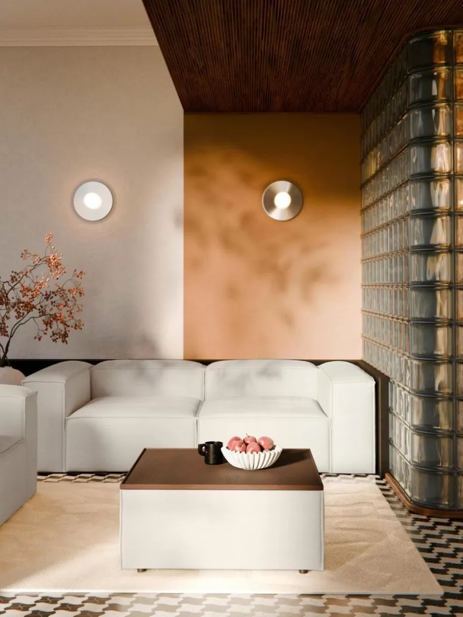 Hocker | Sofaserien-Westwing Collection Sofa-Hocker Lennon mit Stauraum Webstoff Off White, dunkles Eichenholz