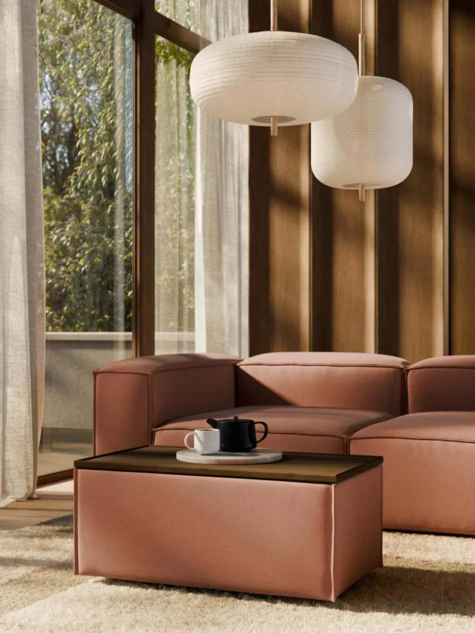 Hocker | Sofaserien-Westwing Collection Sofa-Hocker Lennon mit Stauraum Webstoff Terrakotta, dunkles Eichenholz