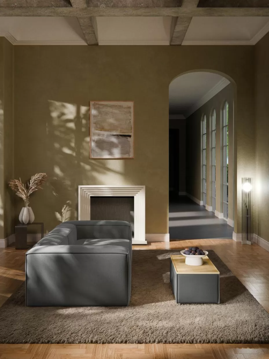 Hocker | Sofaserien-Westwing Collection Sofa-Hocker Lennon mit Stauraum Webstoff Anthrazit, helles Eichenholz
