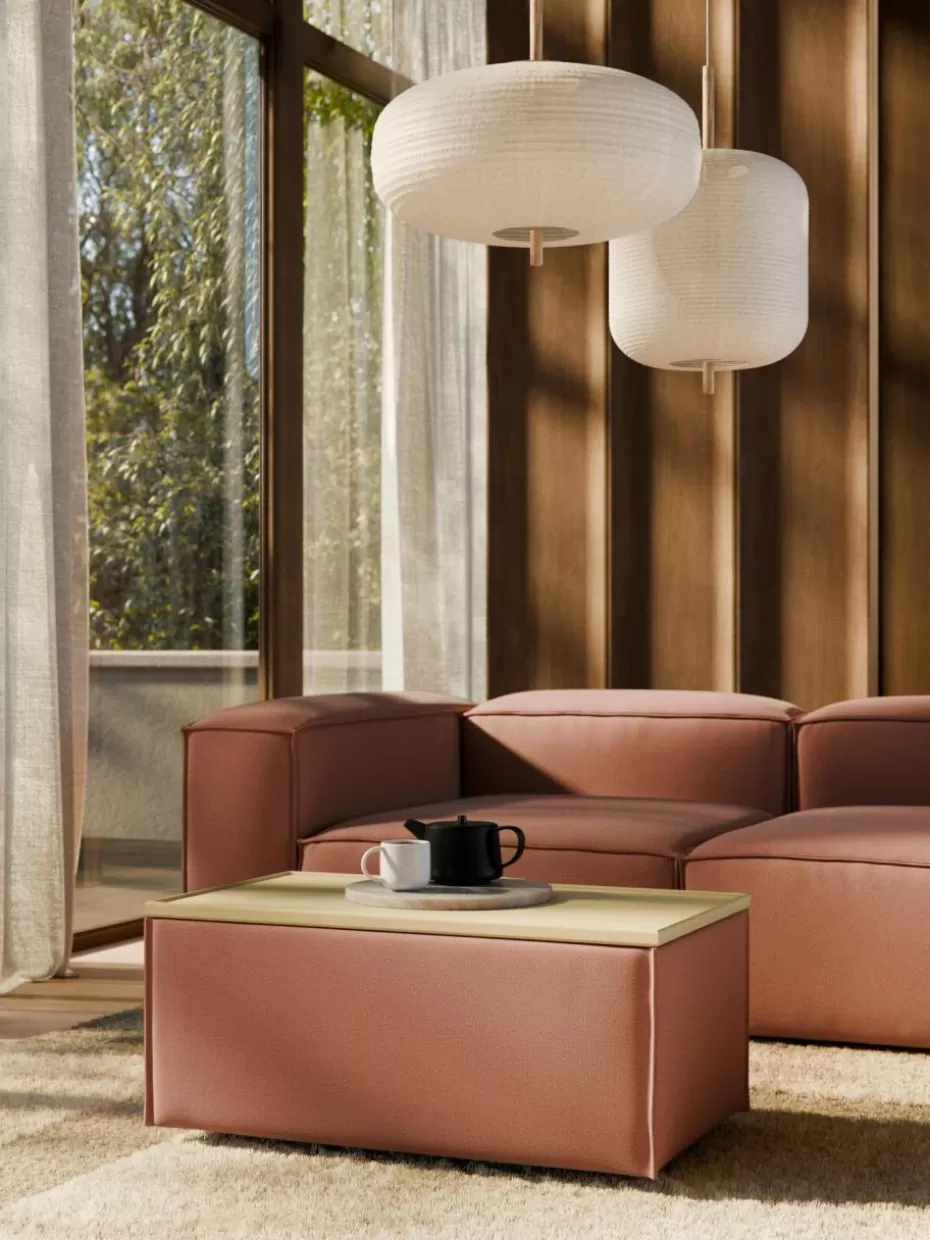 Hocker | Sofaserien-Westwing Collection Sofa-Hocker Lennon mit Stauraum Webstoff Terrakotta, helles Eichenholz