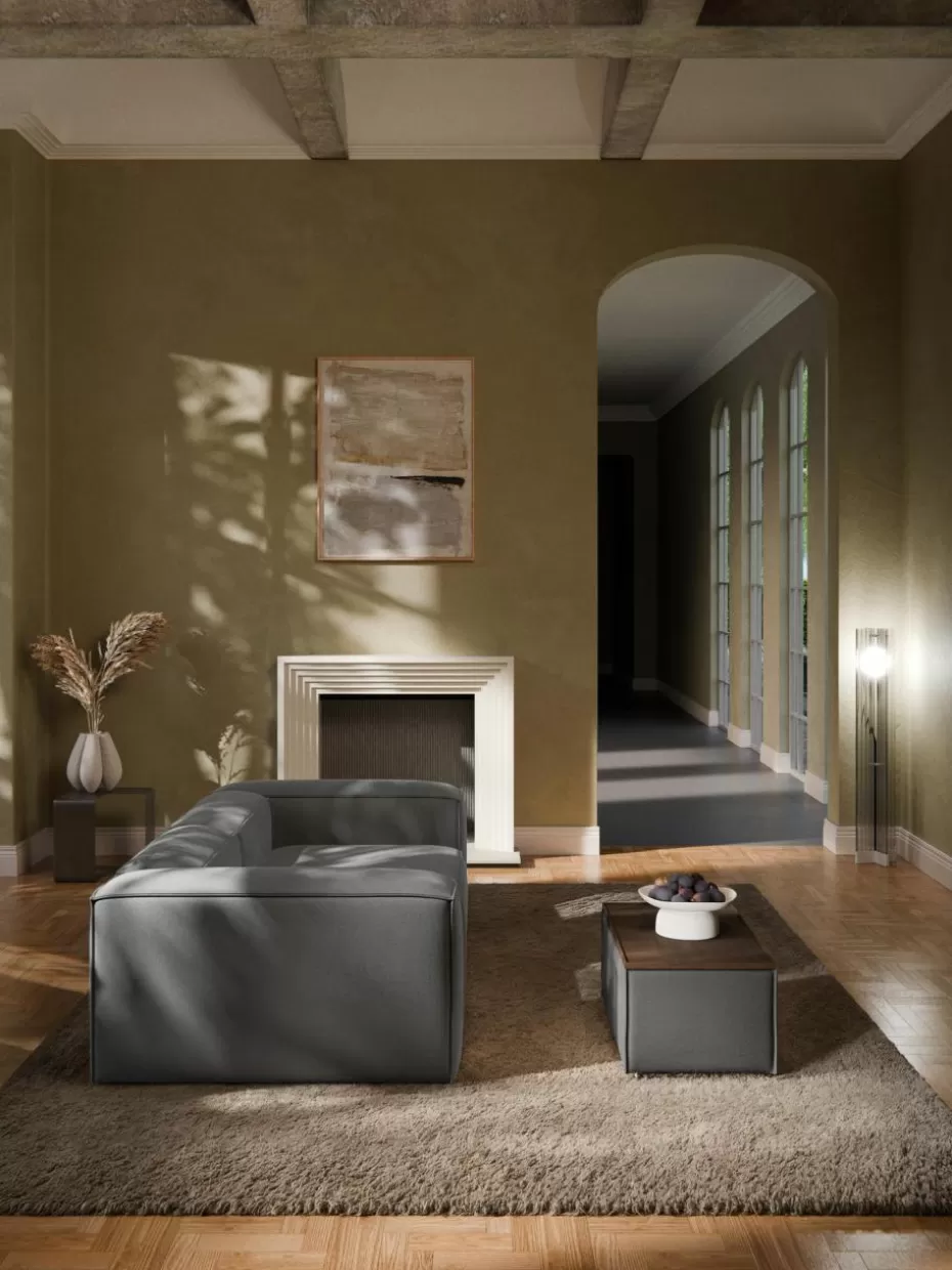 Hocker | Sofaserien-Westwing Collection Sofa-Hocker Lennon mit Stauraum Webstoff Anthrazit, dunkles Eichenholz