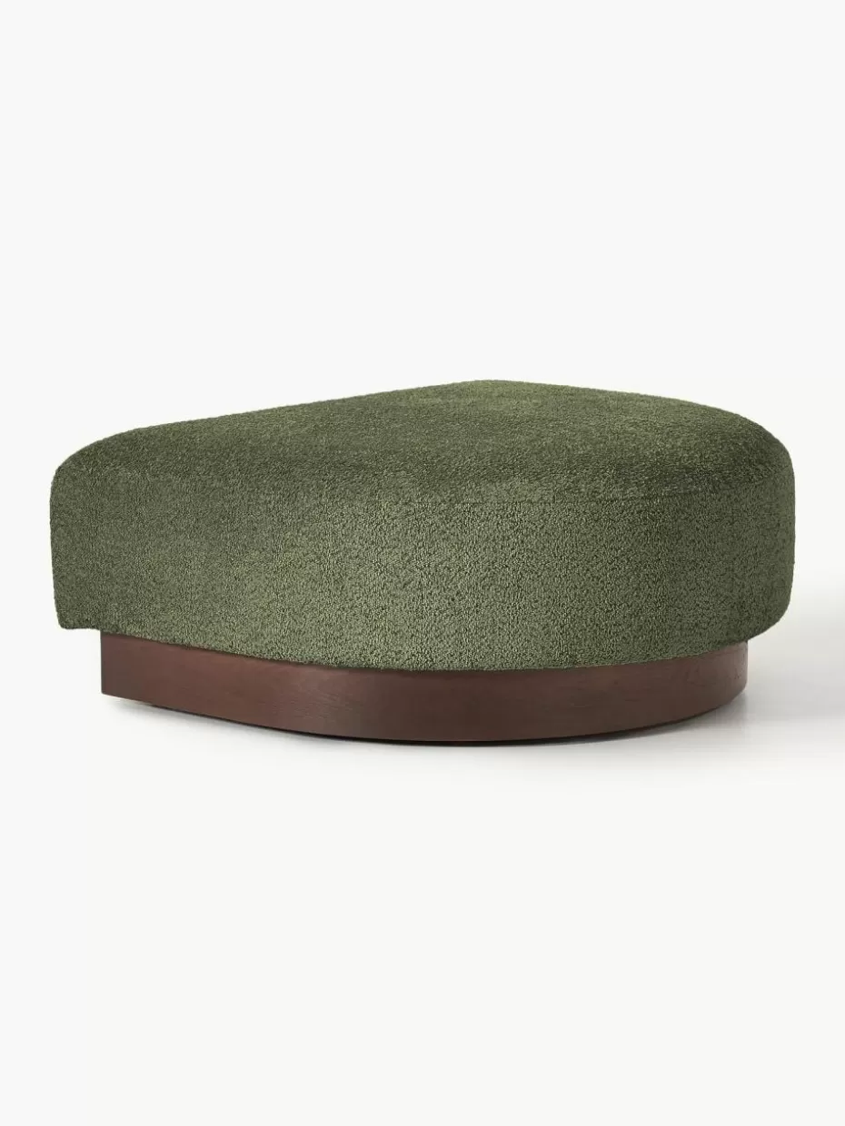 Sofas-Westwing Collection Sofa-Hocker Natalie aus Teddy-Bouclé Teddy-Bouclé Dunkelgrün, dunkles Buchenholz
