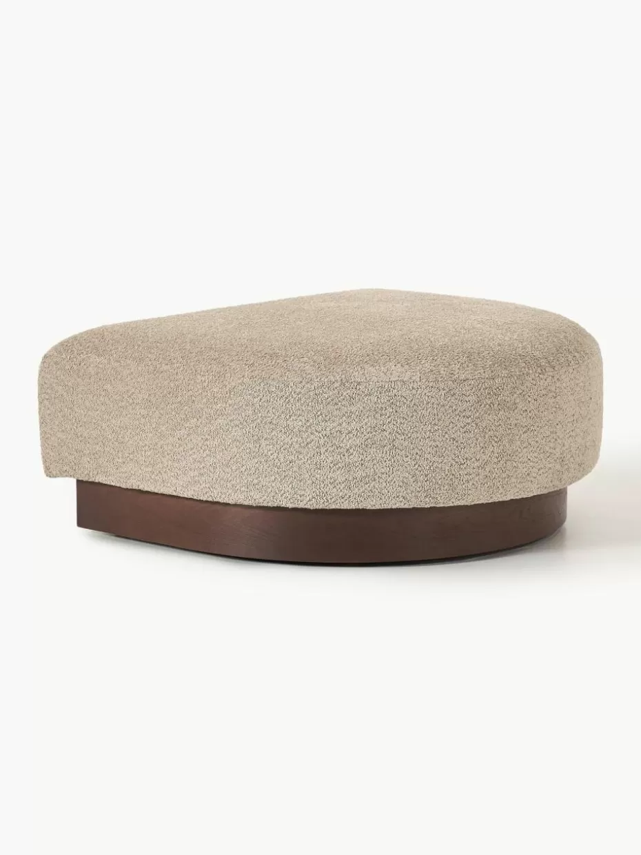 Sofas-Westwing Collection Sofa-Hocker Natalie aus Teddy-Bouclé Teddy-Bouclé Beige, dunkles Buchenholz