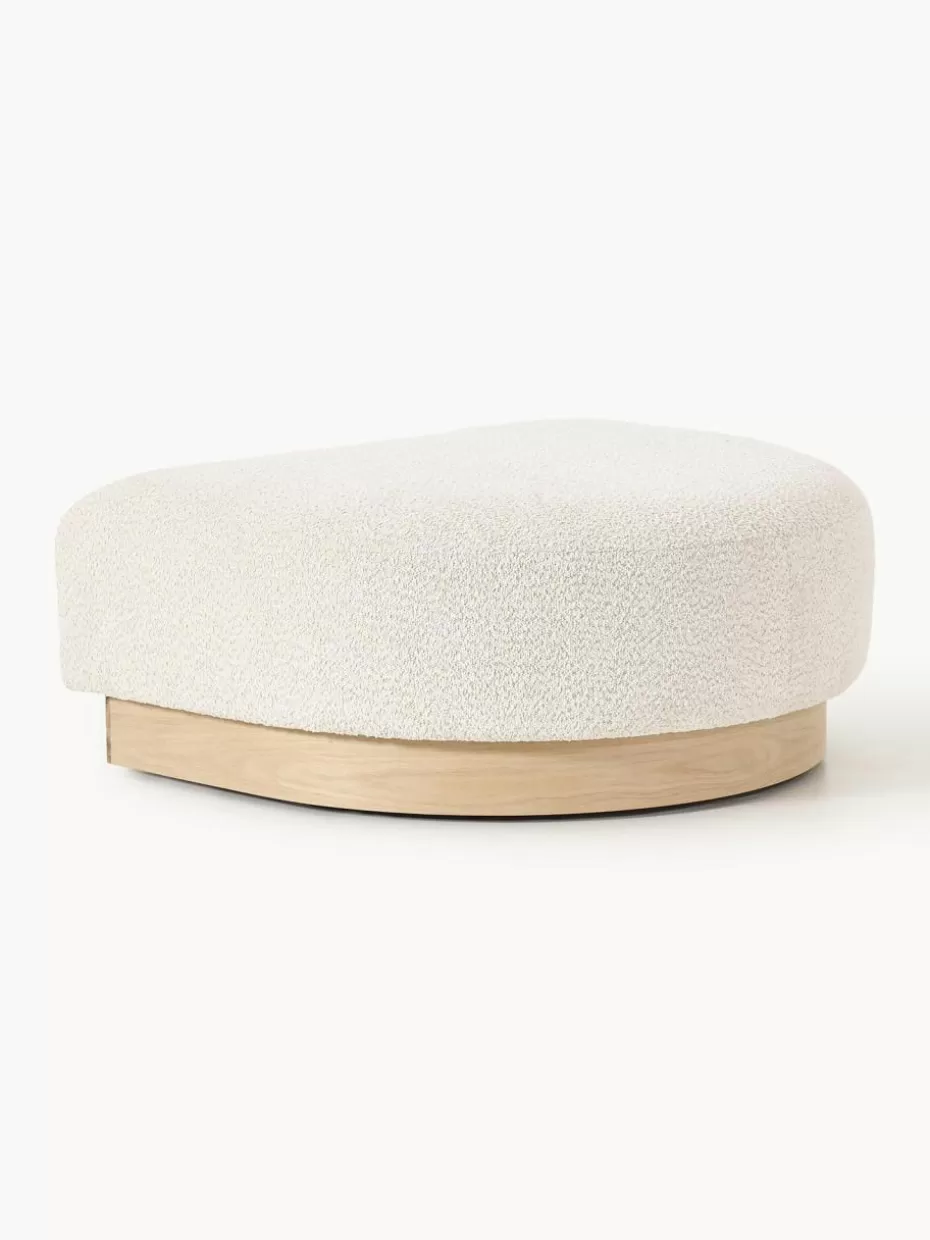 Sofas-Westwing Collection Sofa-Hocker Natalie aus Teddy-Bouclé Teddy-Bouclé Off White, helles Buchenholz
