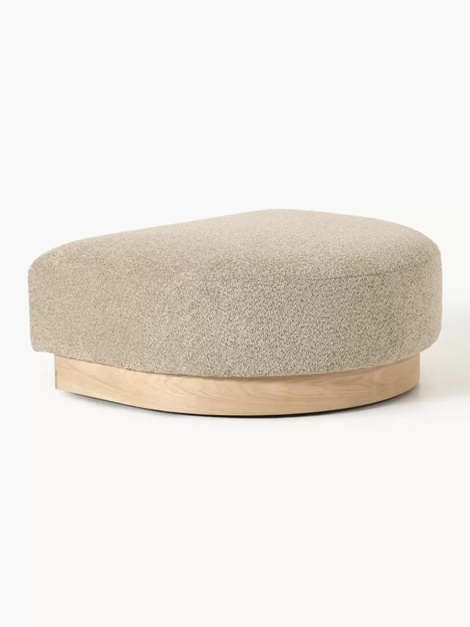 Sofas-Westwing Collection Sofa-Hocker Natalie aus Teddy-Bouclé Teddy-Bouclé Beige, helles Buchenholz