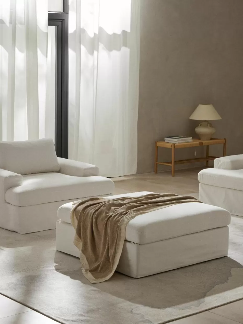 Hocker | Sofaserien-Westwing Collection Sofa-Hocker Russell mit abnehmbaren Bezügen Webstoff Off White