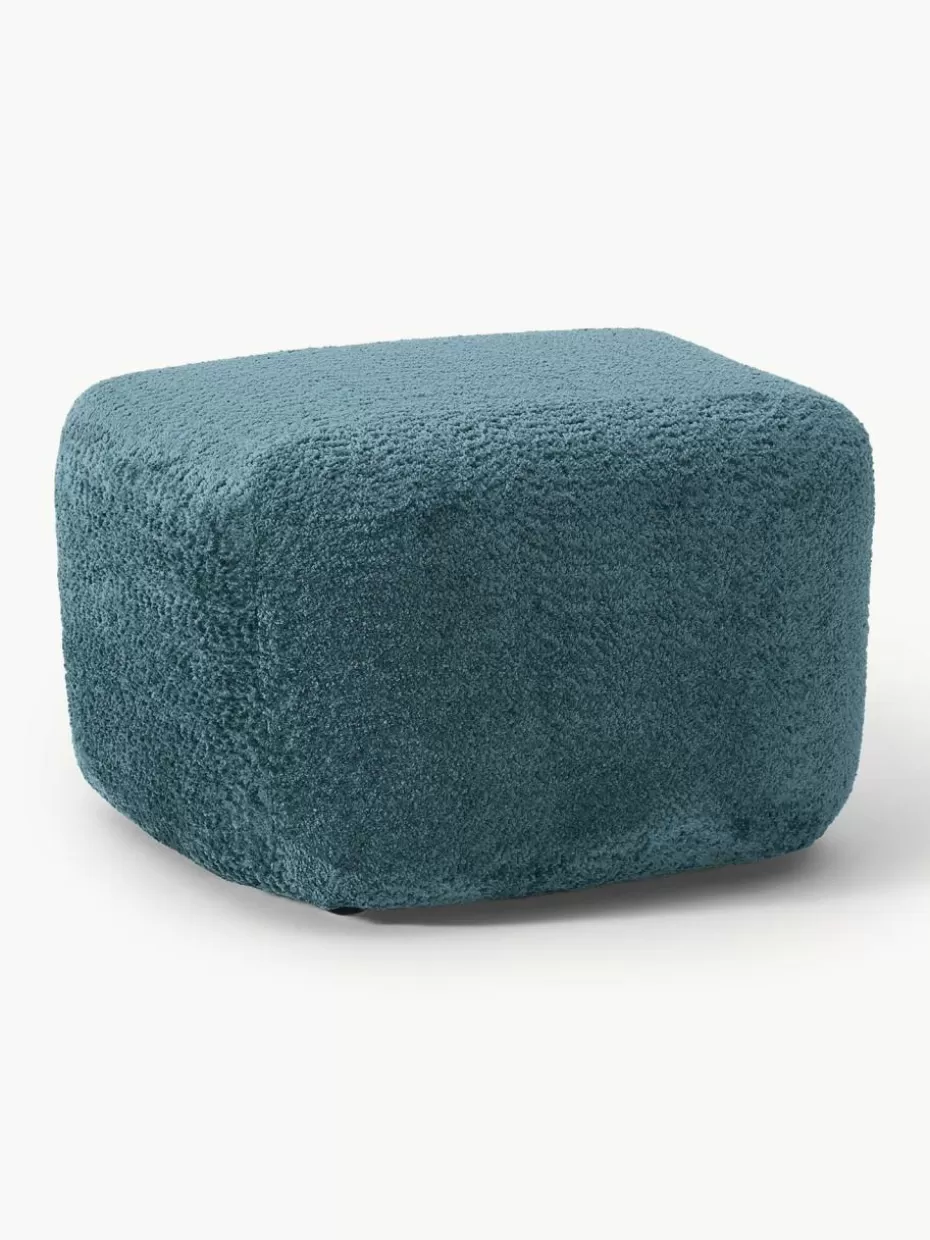 Hocker | Sofaserien-Westwing Collection Sofa-Hocker Wolke aus Teddy-Bouclé Teddy-Bouclé Petrol