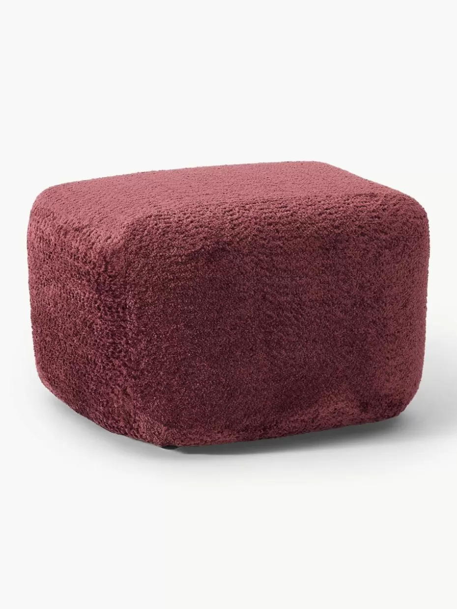 Hocker | Sofaserien-Westwing Collection Sofa-Hocker Wolke aus Teddy-Bouclé Teddy-Bouclé Weinrot