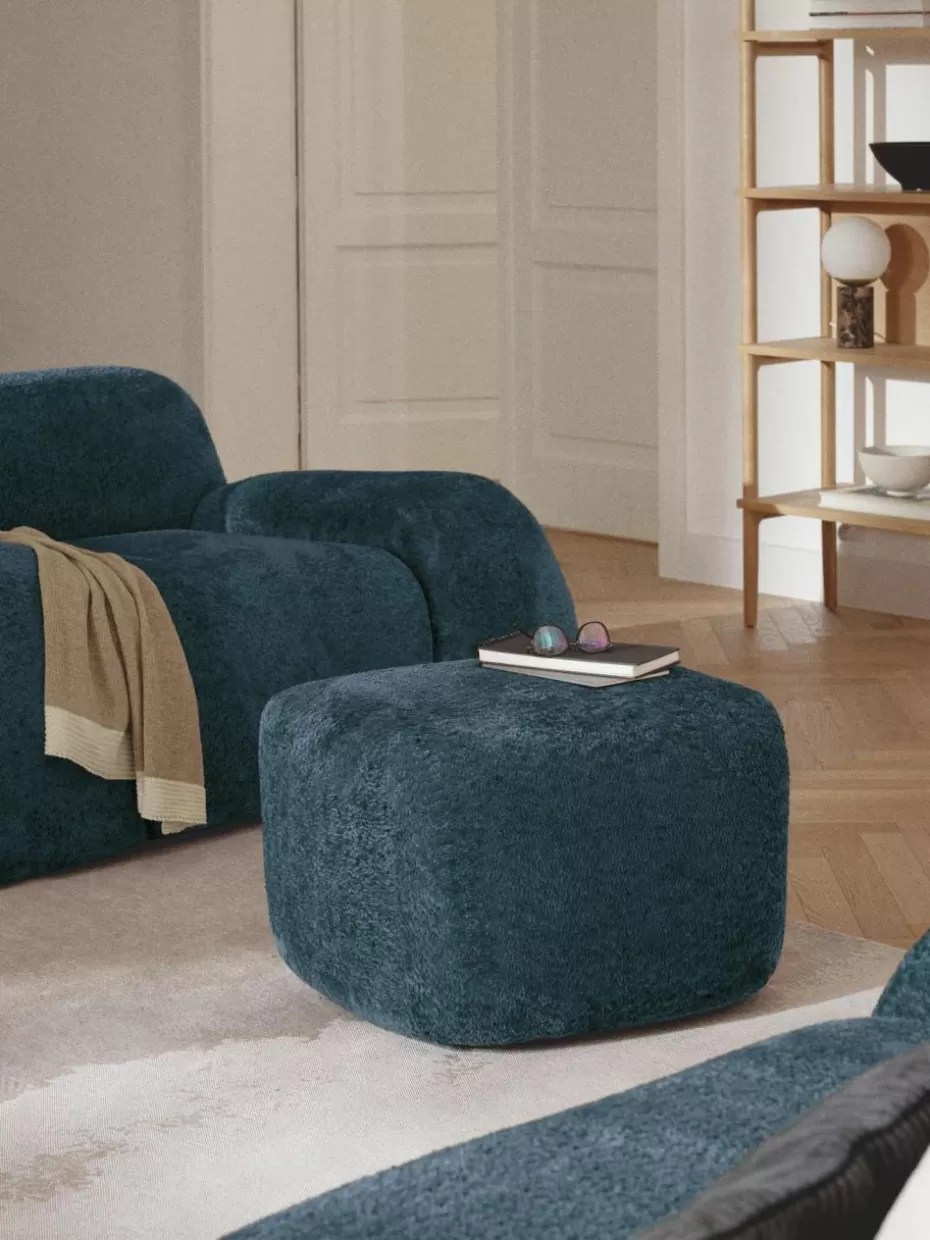 Hocker | Sofaserien-Westwing Collection Sofa-Hocker Wolke aus Teddy-Bouclé Teddy-Bouclé Petrol