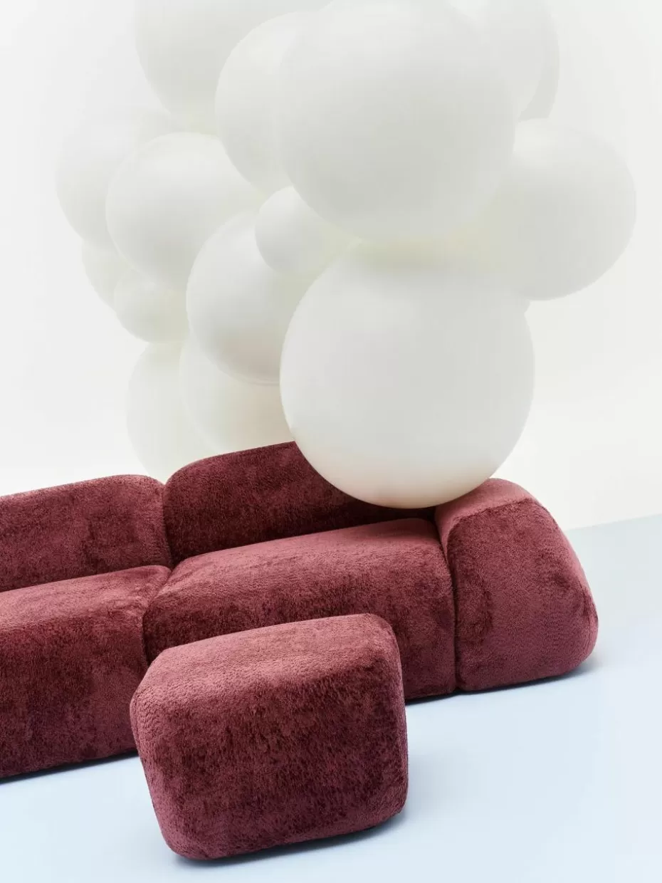 Hocker | Sofaserien-Westwing Collection Sofa-Hocker Wolke aus Teddy-Bouclé Teddy-Bouclé Weinrot