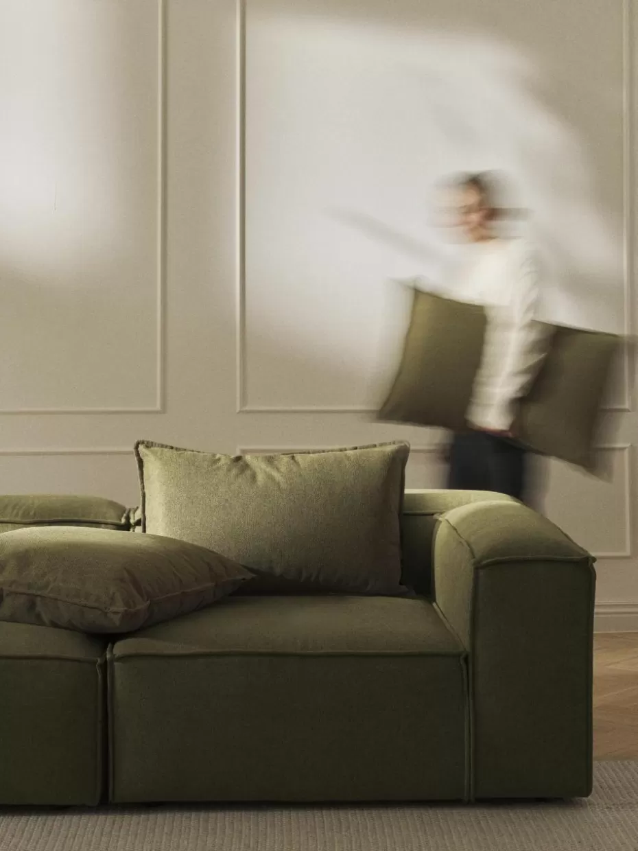 Sofakissen-Westwing Collection Sofa-Kissen Lennon Webstoff Olivgrün