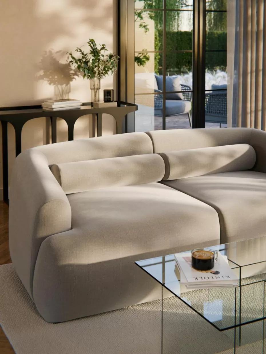 Sofakissen-Westwing Collection Sofa-Nackenrolle Sofia Webstoff Hellbeige
