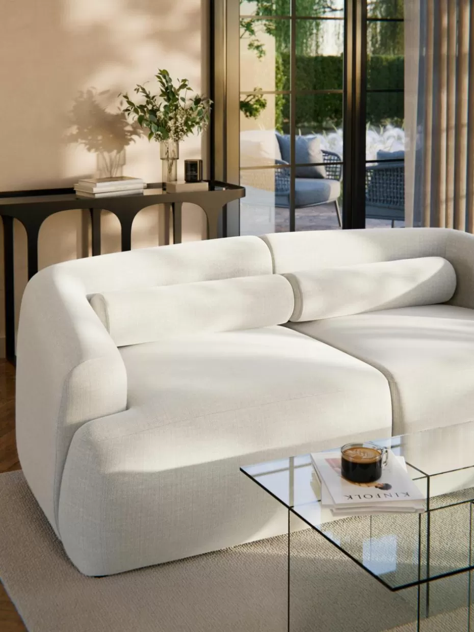 Sofakissen-Westwing Collection Sofa-Nackenrolle Sofia Webstoff Cremeweiß