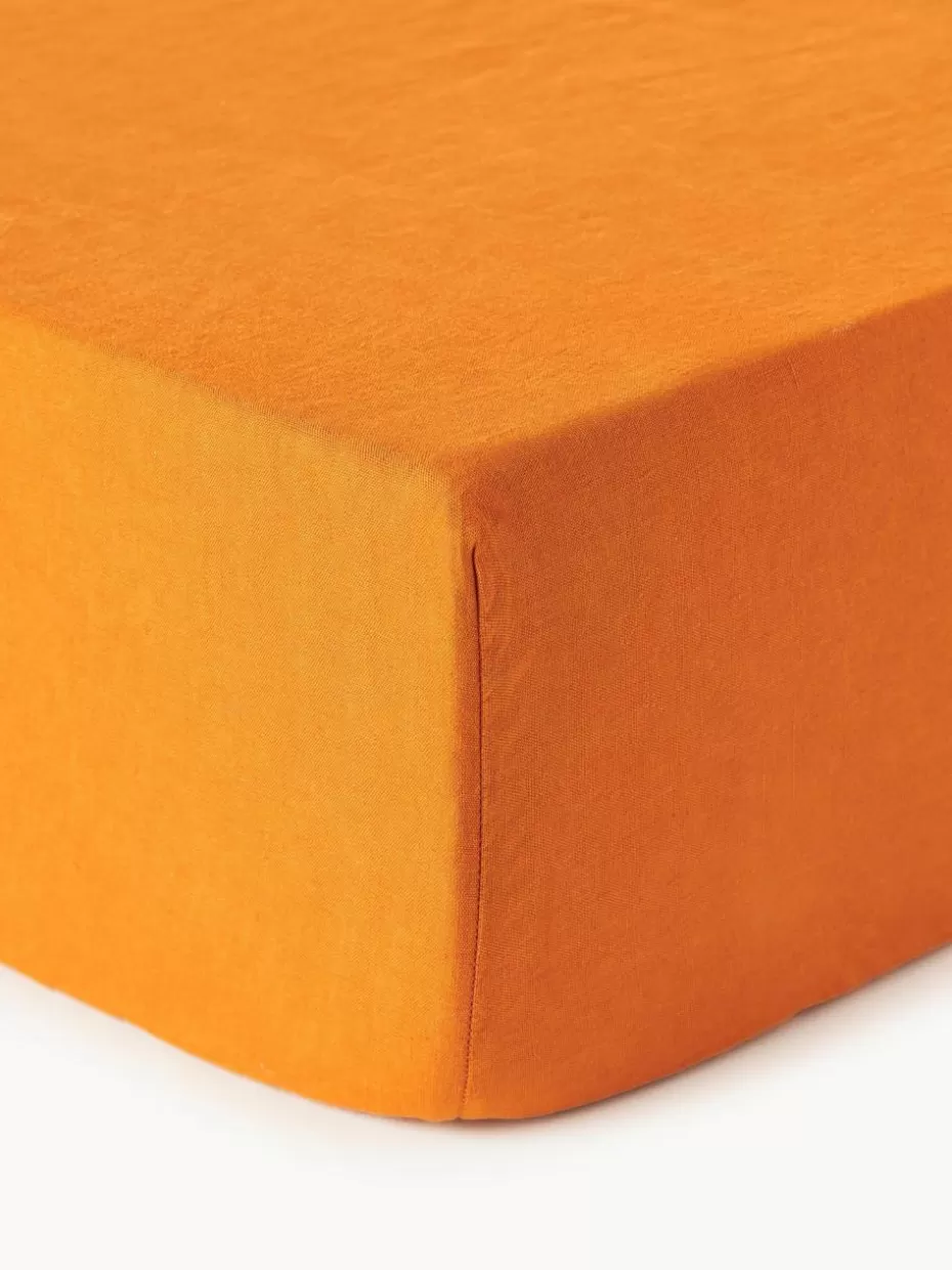 Spannbettlaken-Westwing Collection Spannbettlaken Airy, gewaschenes Leinen Orange