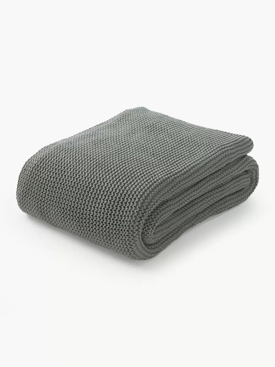 Decken & Plaids-Westwing Collection Strickdecke Adalyn aus Bio-Baumwolle Salbeigrün